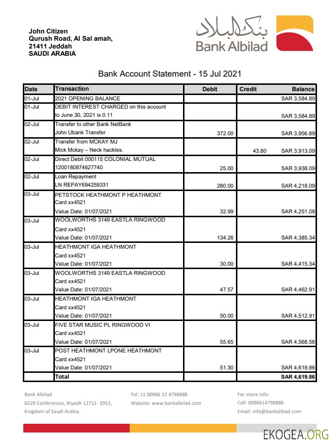 Banque d'Arabie Saoudite Albilad excel pdf
